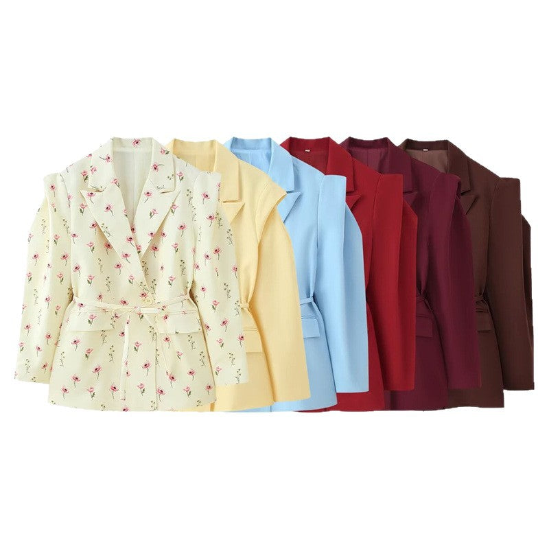 Damen modischer Blazer mit taillierbarem Gürtel und oversized Schnitt EB