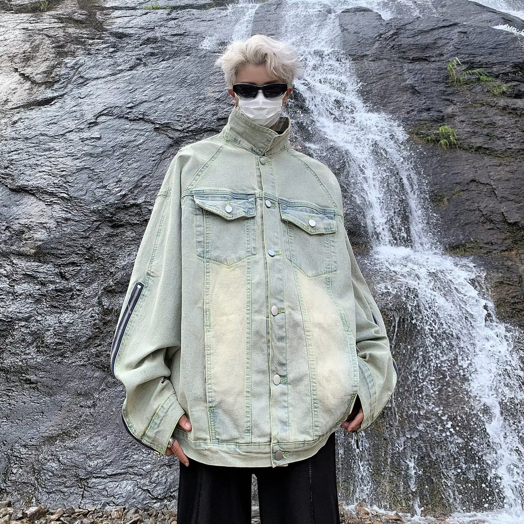Unisex lässige Oversize-Jeansjacke mit einzigartigem Schnitt und praktischen Taschen EB