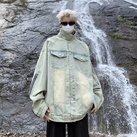 Unisex lässige Oversize-Jeansjacke mit einzigartigem Schnitt und praktischen Taschen EB