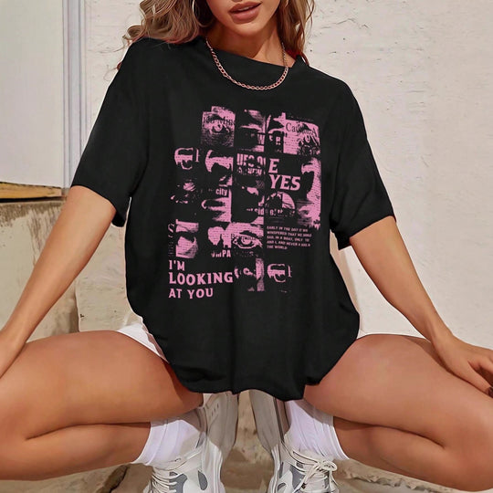 Damen Oversized T-Shirt mit kreativem Schriftzug und lässigem Schnitt EB