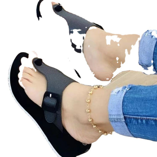Damen Komfortable Wedge-Pantoletten mit dekorativem Schnallen-Detail EB