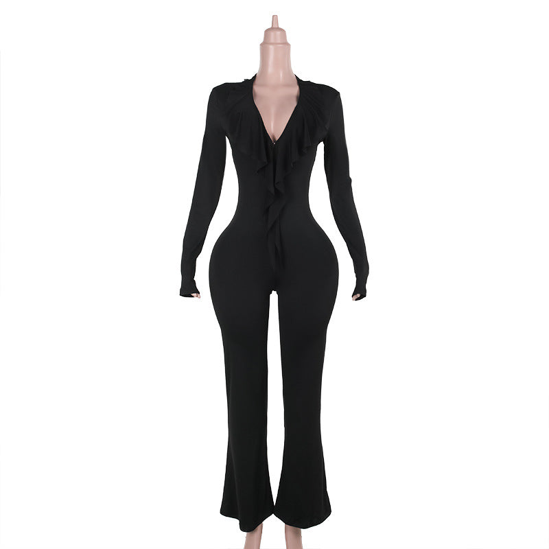 Damen trendiger Jumpsuit mit offenem Rücken und leichtem Stoff EB
