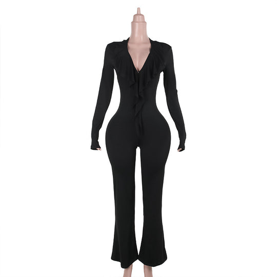 Damen trendiger Jumpsuit mit offenem Rücken und leichtem Stoff EB