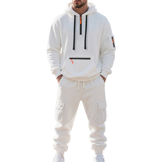 Herren nan Urbaner Cargo-Jogginganzug mit Kapuzenhoodie und Reißverschlusstaschen EB