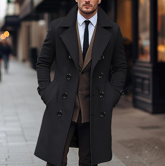 Herren nan eleganter doppelt geknöpfter Wollmantel mit breitem Revers und tailliertem Businessschnitt EB