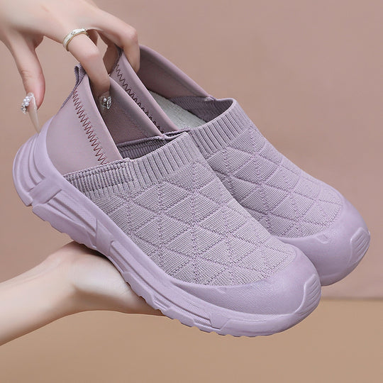 Damen Bequeme Slip-On Sneakers mit elastischem Strickdesign EB