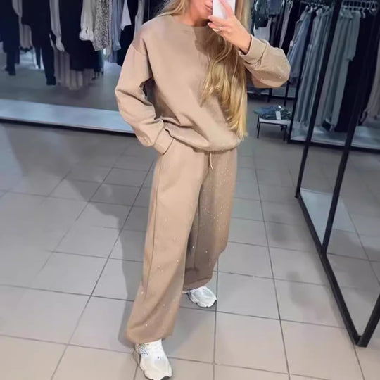 Damen Sportliches Zweiteiliges Freizeitset mit Glitzerakzenten EB