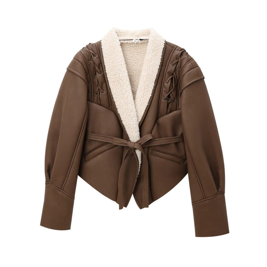 Damen kuschelige Jacke mit elegantem Kragen und gefüttertem Innenleben EB