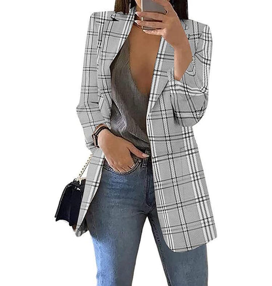 Damen Karierter Blazer mit modernem Schnitt und lässigen Details EB