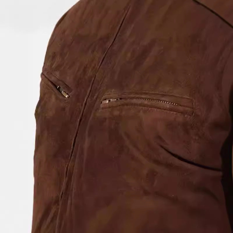Herren Suede-Bomberjacke mit trendigem Stehkragen und praktischen Taschen EB