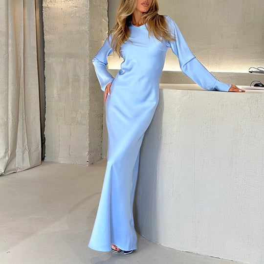 Damen elegantes Maxikleid mit schickem Stehkragen und langem Schnitt EB