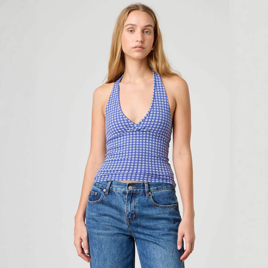 Damen Halter-Top mit Punktmuster und V-Ausschnitt EB