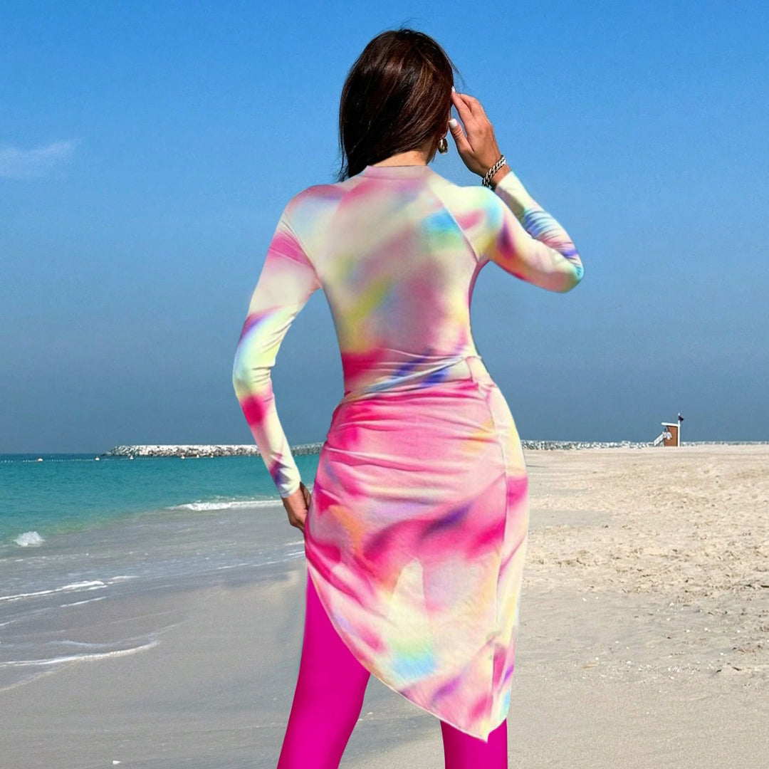 Damen Sportlicher Langarm-Schwimmanzug mit Wickelrock EB