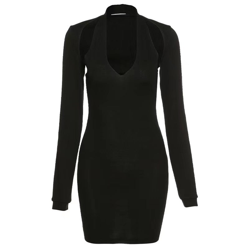 Damen Bodycon Kleid mit tiefem Ausschnitt und langen Ärmeln EB