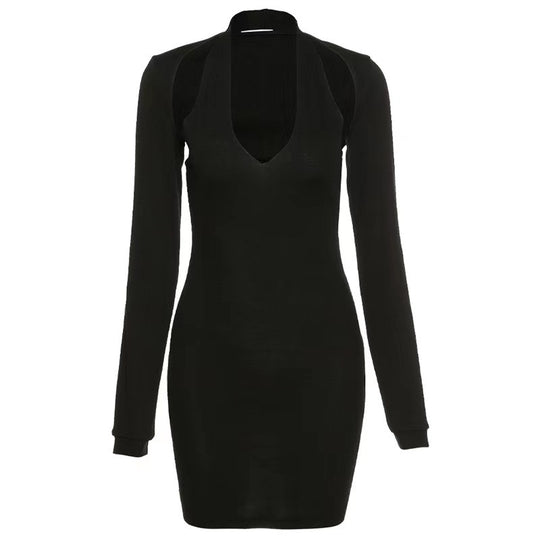 Damen Bodycon Kleid mit tiefem Ausschnitt und langen Ärmeln EB