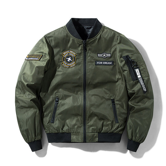 Men's  military-inspired bomber jacket with embroidered mission patches EB