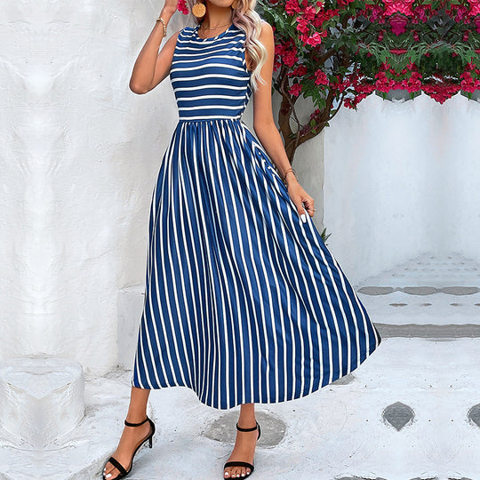 Damen Maxikleid mit modischem Streifenmuster und fließendem Schnitt EB