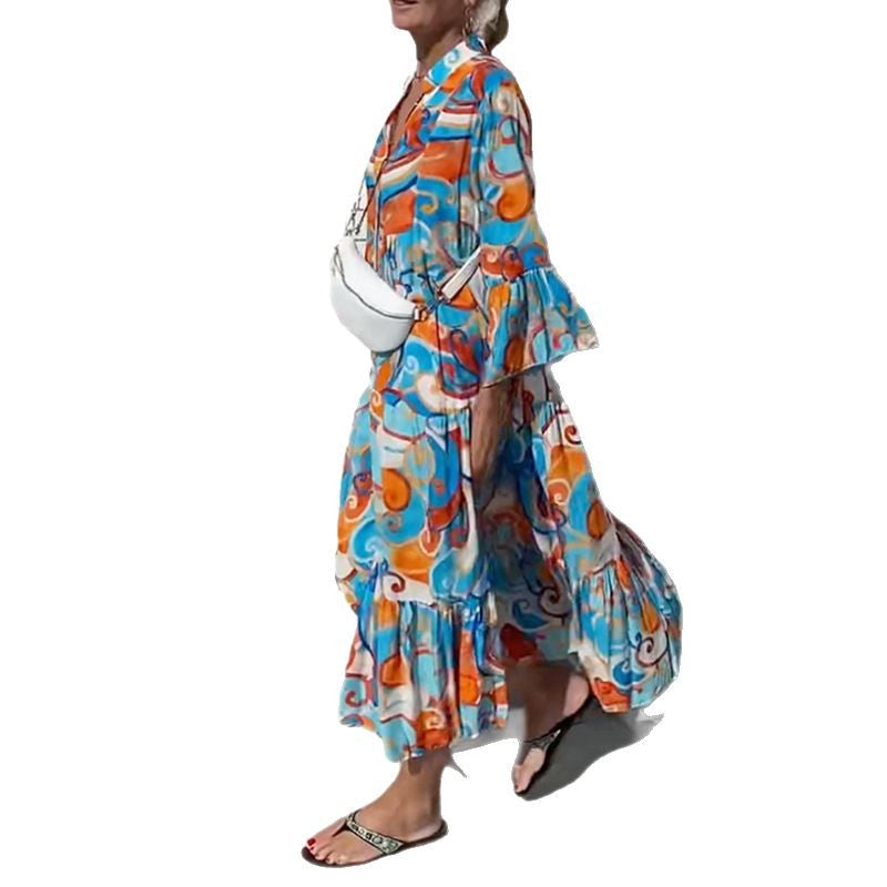 Damen luftiges Maxikleid im bunten Swirl-Design Heidi-Mode