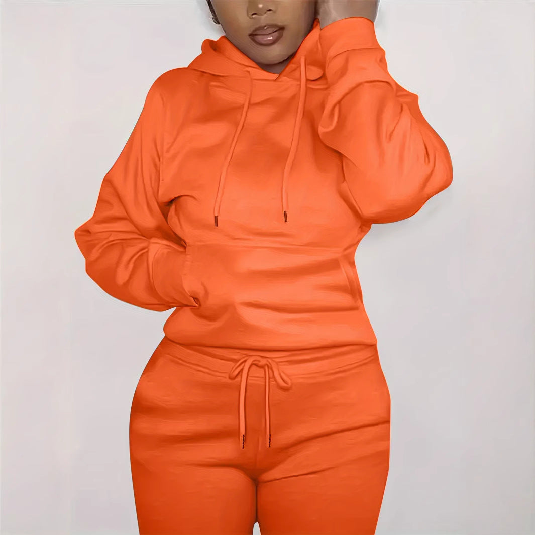 Damen nan figurbetontes Hoodie-und Taillenrock-Set mit Kängurutasche und Tunnelzug EB
