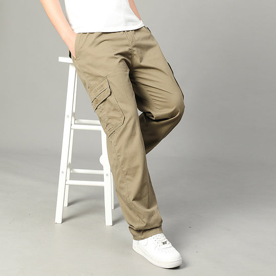 Men's  relaxed cargo pants with multi-pocket utility design and elastic waist EB