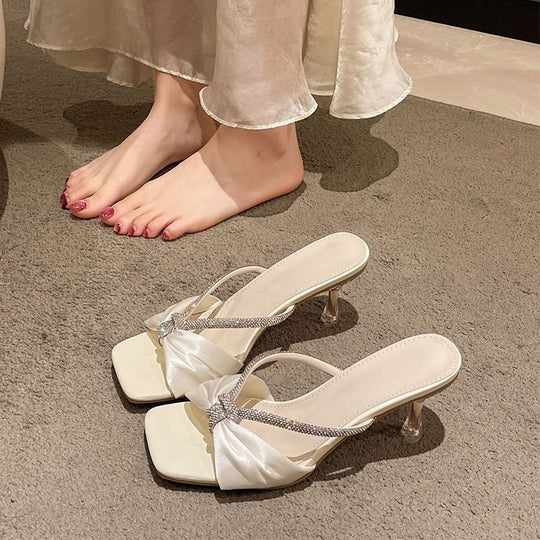 Damen elegante Open-Toe Mules mit funkelndem Riemendesign EB