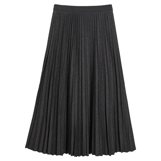 Damen  plissierter Midirock mit Smokbund und feiner Punktstruktur EB