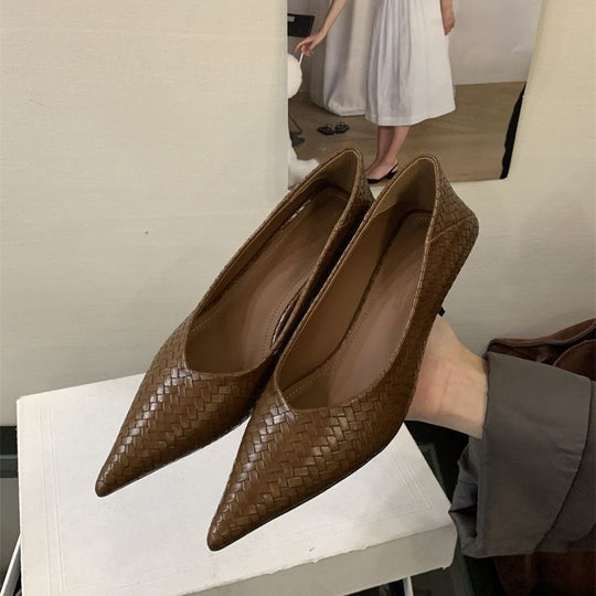 Damen Ballerinas aus geflochtenem Lederdesign EB
