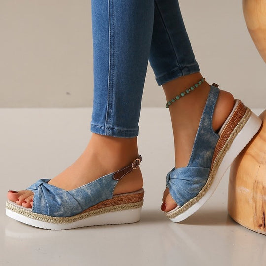 Damen Wedge-Sandaletten mit elegantem Knoten-Design EB