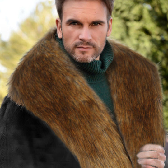 Herren Elegante und warme Fleecejacke mit Kunstpelzkragen EB
