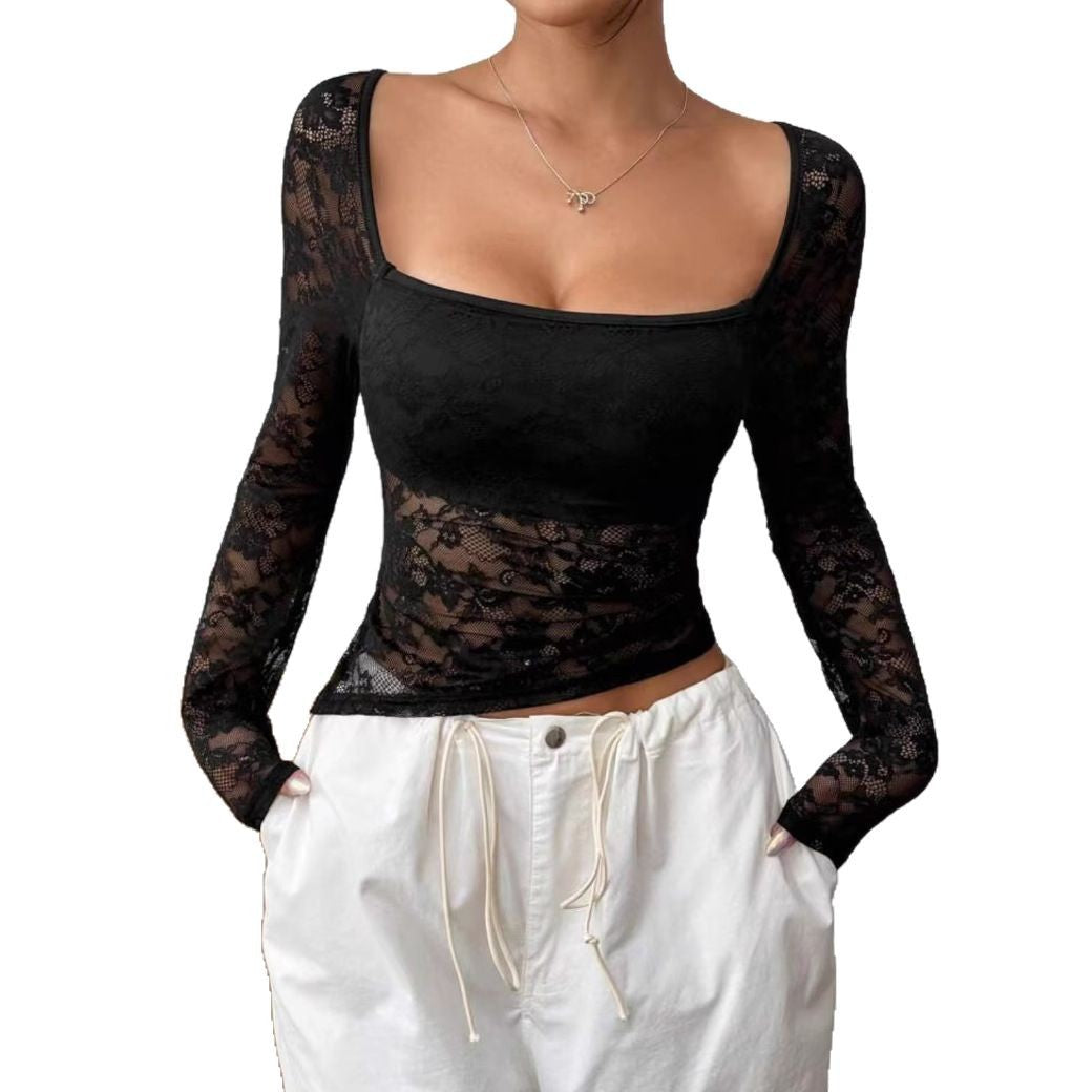 Damen Elegantes Langarm-Top aus Spitze EB
