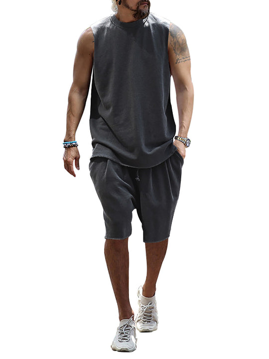 Herren sportliches Tanktop und Shorts-Set aus hochwertigem Baumwollmix EB