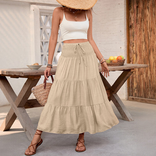 Damen Stufiger Maxi‑Rock mit Smokbund, Tunnelzug und luftiger Leinenoptik EB