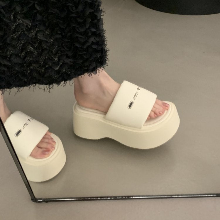 Damen bequeme Platform-Pantoletten mit modischer Riemenverzierung EB