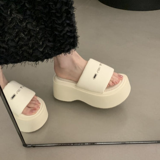 Damen bequeme Platform-Pantoletten mit modischer Riemenverzierung EB
