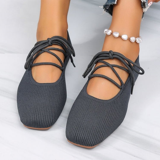 Damen elegante Ballerinas mit geschmackvollem Schnürdesign EB