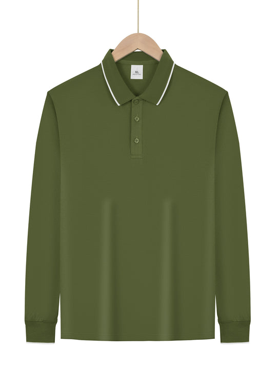 Herren nan langärmeliges Piqué-Poloshirt mit Kontrastpaspel am Kragen und Bündchen EB