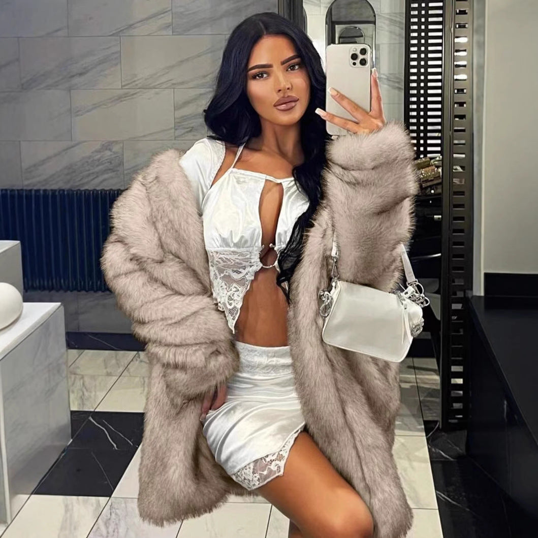 Damen kuschelige Luxusjacke mit hochwertigem Kunstfell EB