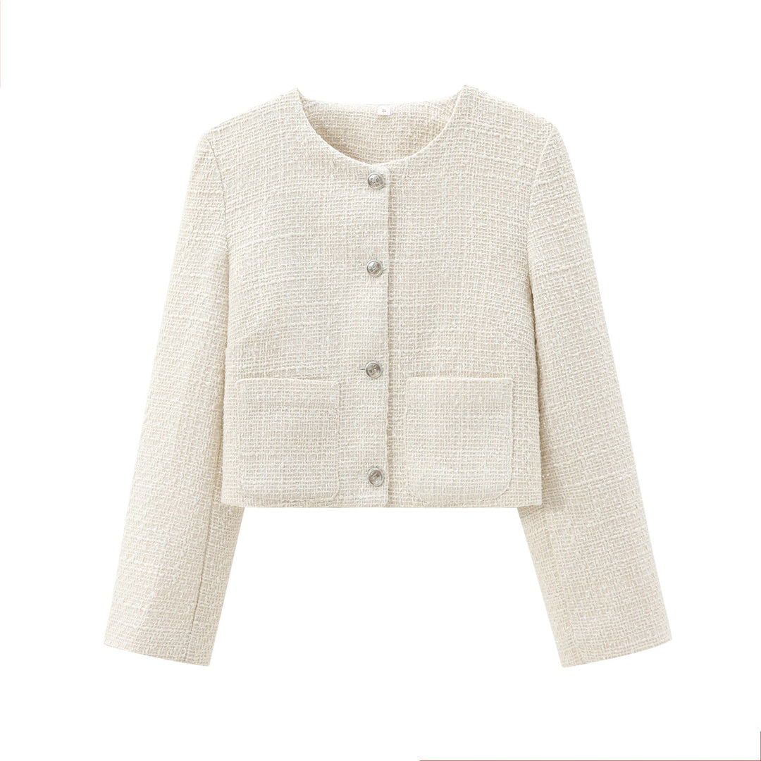 Damen Kurz Geschnittene Designer-Jacke mit Strukturiertem Stoff EB