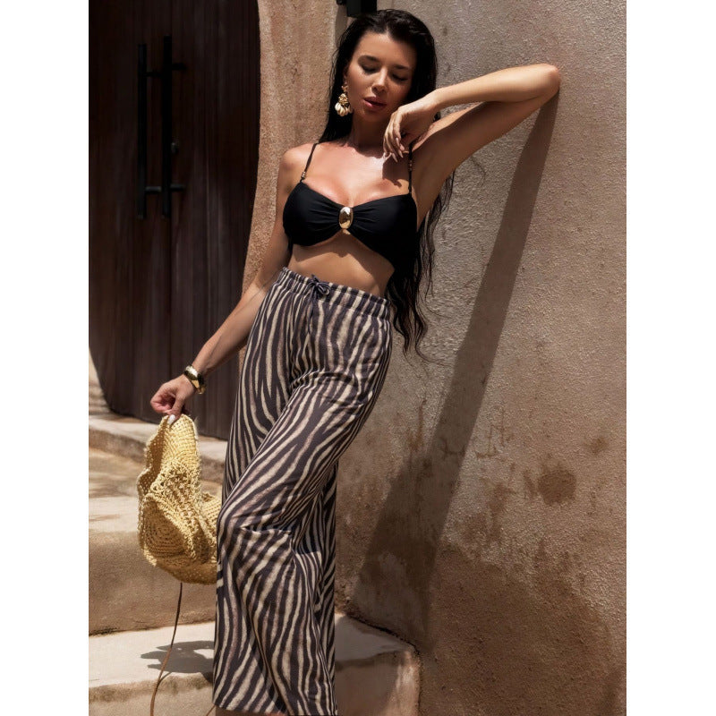 Damen Strandhose mit modischem Zebra-Muster EB