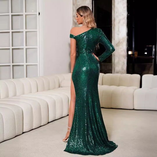 Damen Glamouröses Abendkleid mit asymmetrischem Schnitt und funkelnden Pailletten EB