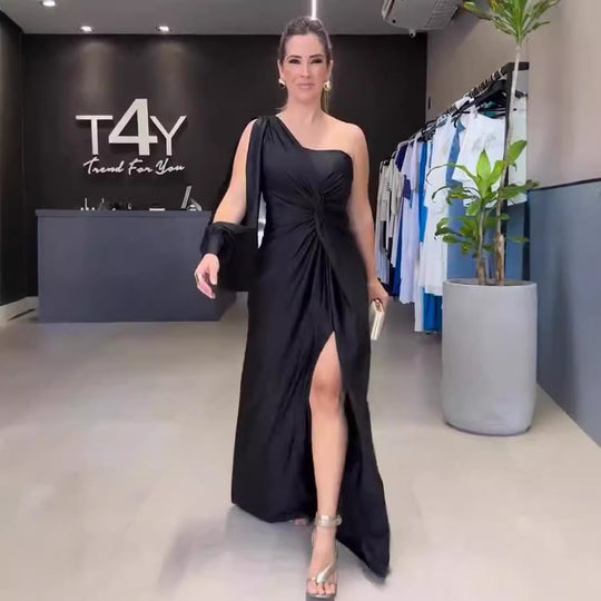 Damen Maxikleid mit asymmetrischem Design und seitlichem Schlitz EB