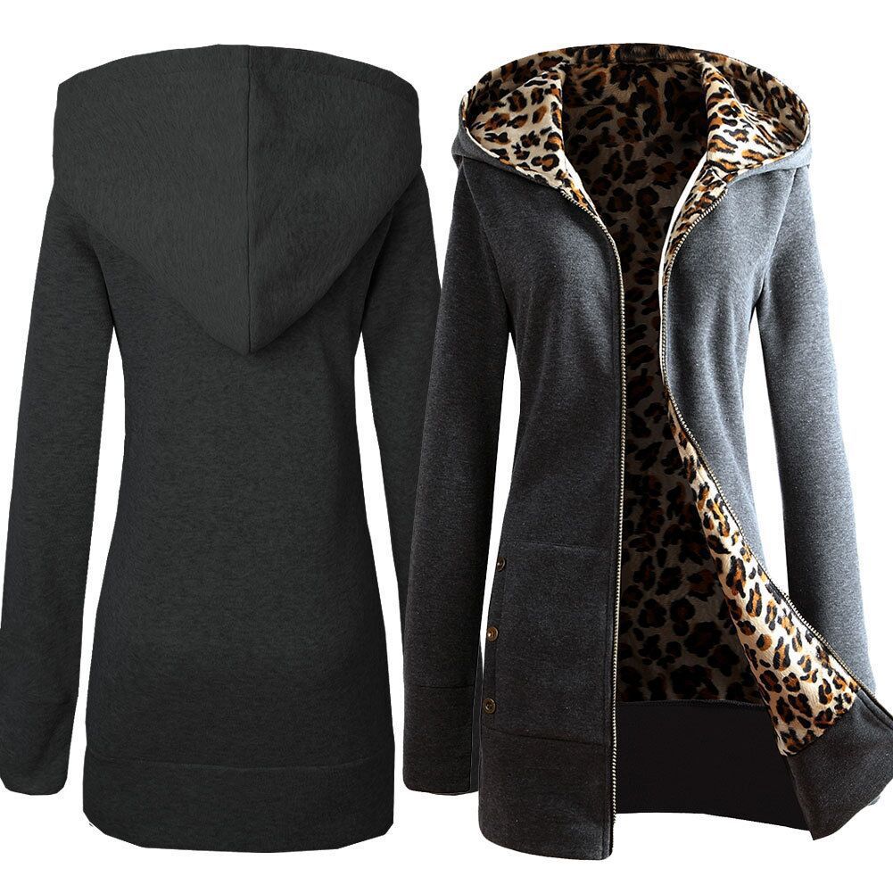 Damen Kapuzenpulloverjacke mit leopardem Innenfutter EB