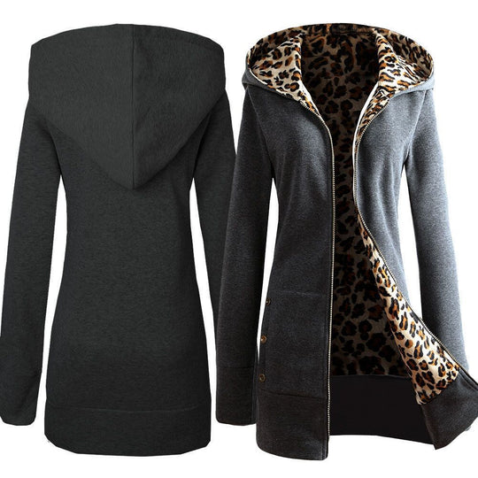 Damen Kapuzenpulloverjacke mit leopardem Innenfutter EB