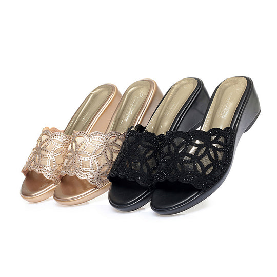 Damen elegante Mules mit Schmuckdetail und komfortablem Blockabsatz EB