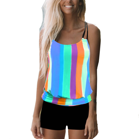 Damen Strandtop mit farbenfrohen Streifen und bequemen Shorts EB