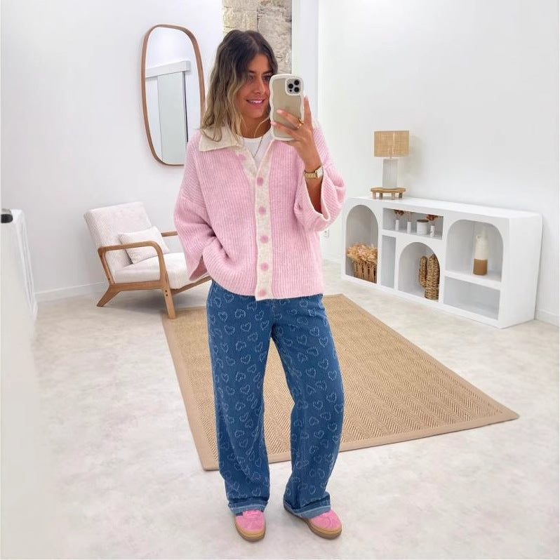 Damen Weite Jeans im verspielten Herzdesign EB