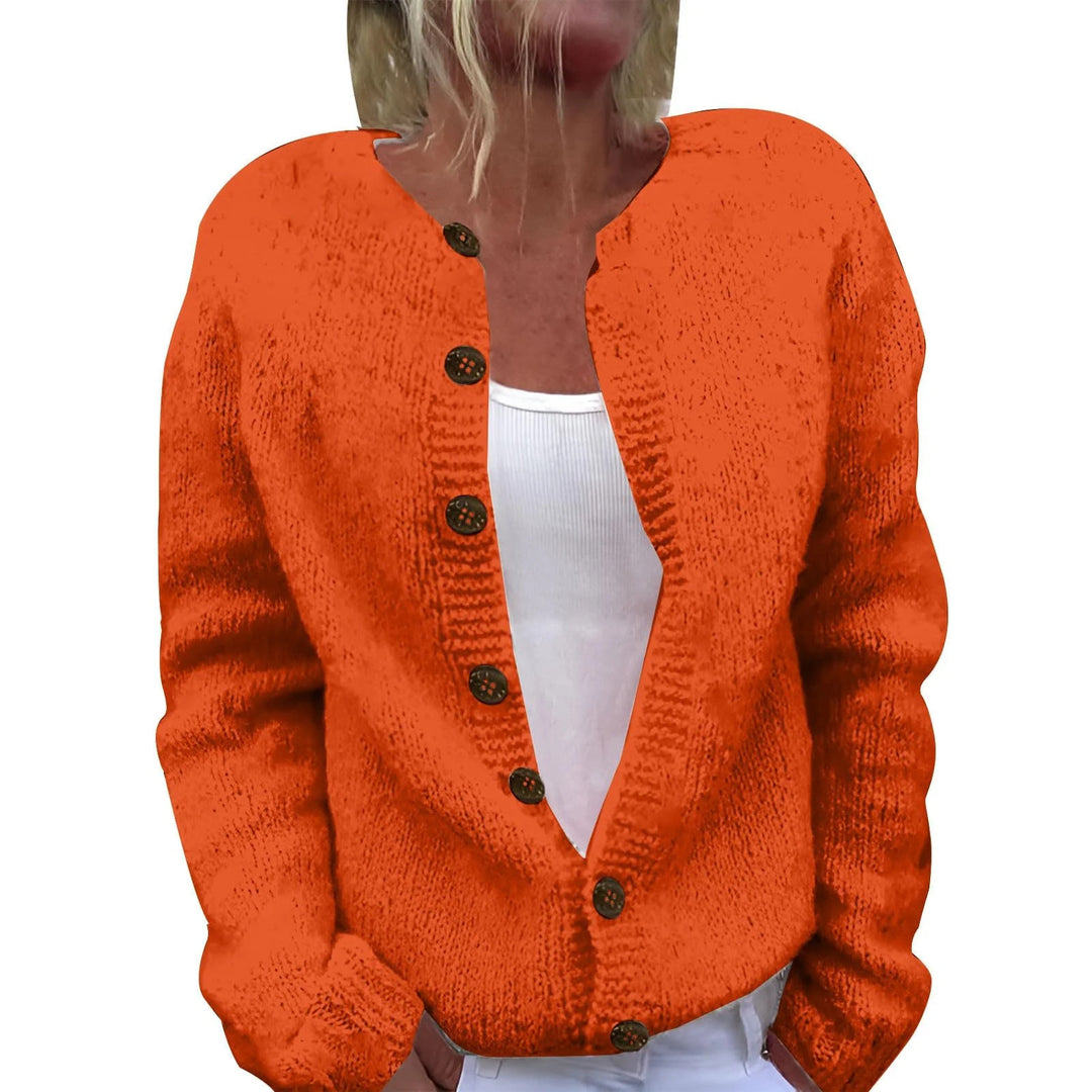 Damen nan kuscheliger Strickcardigan mit Zierholzknöpfen und Rundhalsausschnitt EB