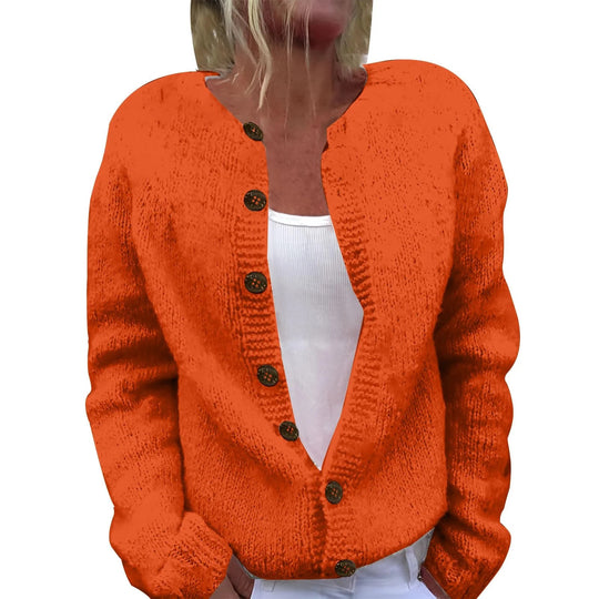 Damen nan kuscheliger Strickcardigan mit Zierholzknöpfen und Rundhalsausschnitt EB