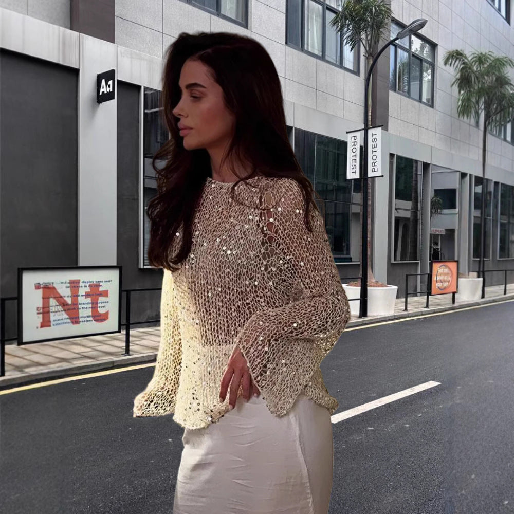 Damen Eleganter Häkelpullover mit zartem Glitzereffekt EB