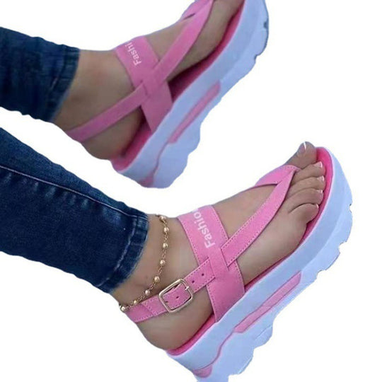 Damen modische Zehentrenner-Sandalen mit komfortablem Plateau EB